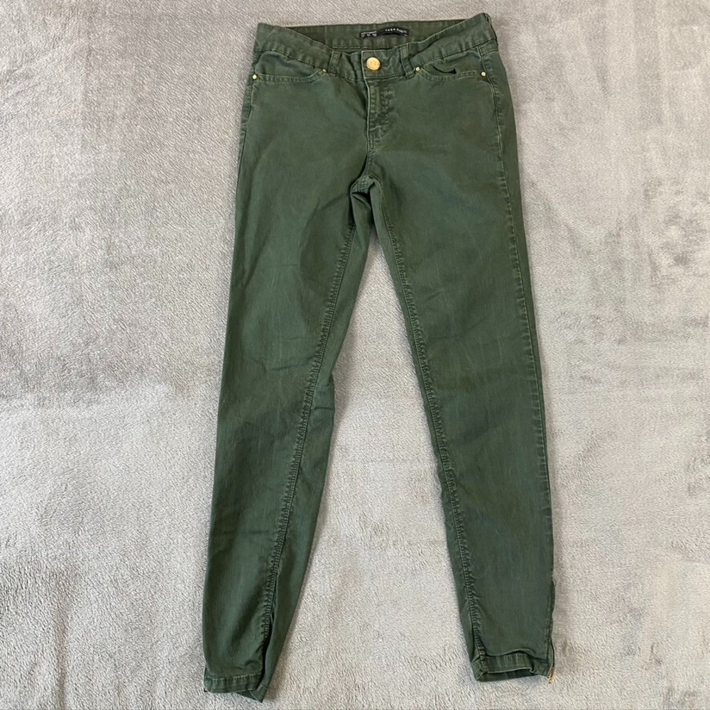 Zara Basics Jeans Womens Size 4 Green Denim Skinny‎ Pants Vintage Deluxe Preppy
